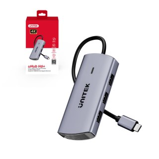 Unitek Hub USB-C 6 w 1 | 3x USB-A | 5Gbps | PD 100 W | HDMI 4K@30Hz | RJ45