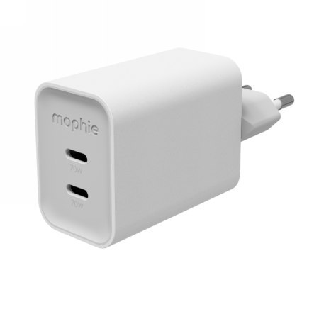 Mophie ROC GaN - ładowarka sieciowa, 2x USB-C, 70W (white)
