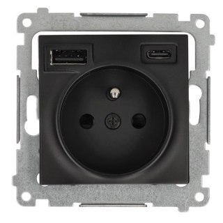 SIMON 54 MODUŁ CZARNY MAT GNIAZDO 1X Z/U 16A 250V + 2X USB TYP A+C 2.1A ZACISKI ŚRUBOWE 16A 250V
