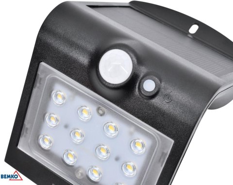 Naświetlacz SOLARNY LED TRINGO BEMKO 1.5W 220LM 4000K IP65 czarny cz. pir C83-SOT-001BL-PIR