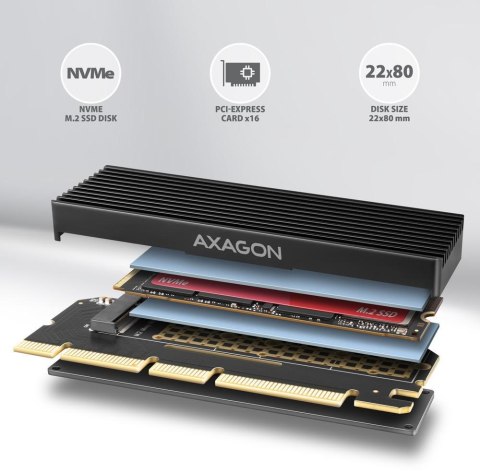 Adapter Axagon PCEM2-XS PCIe x16, M.2 NVMe, chłodnica