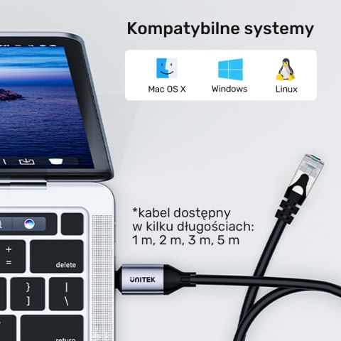 Unitek Kabel Ethernet USB C RJ-45 LAN, przewód sieciowy, 1m