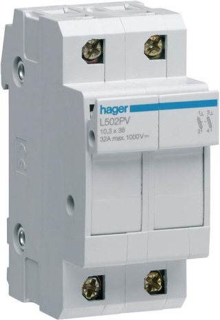 Modułowa podstawa bezpiecznikowa do systemów PV 2P 10x38mm 32A 1000VDC Hager L502PV