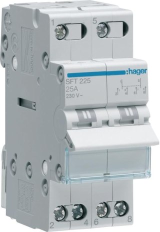 Modułowy przełącznik instalacyjny I-0-II punkt wspólny od góry 2P 25A 230VAC Hager SFT225