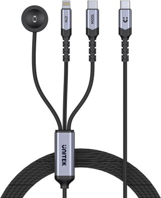 Kabel 3 w 1 Unitek 2.0 USB-C + Lightning + Apple Watch PD 100W 480 Mbps 1,2 m
