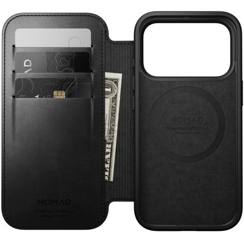 NOMAD Modern Leather Folio - etui do iPhone 18 Pro / 17 Pro kompatybilne z MagSafe, skóra Horween (black)
