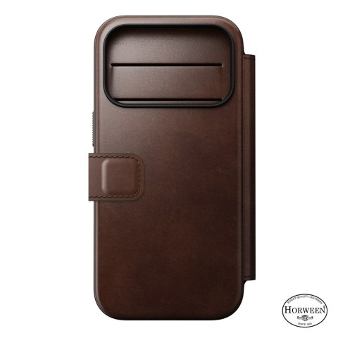 NOMAD Modern Leather Folio - etui do iPhone 18 Pro / 17 Pro kompatybilne z MagSafe, skóra Horween (rustic brown)