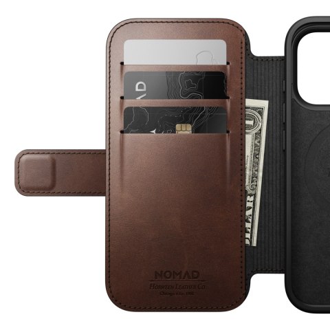 NOMAD Modern Leather Folio - etui do iPhone 18 Pro / 17 Pro kompatybilne z MagSafe, skóra Horween (rustic brown)