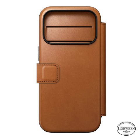 NOMAD Modern Leather Folio - etui do iPhone 18 Pro / 17 Pro kompatybilne z MagSafe, skóra Horween (saddle)