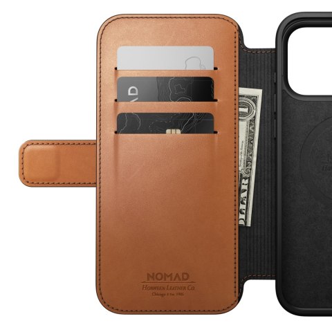 NOMAD Modern Leather Folio - etui do iPhone 18 Pro Max / 17 Pro Max kompatybilne z MagSafe, skóra Horween (saddle)