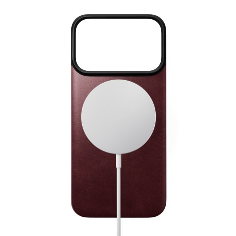 NOMAD Magnetic Leather Back - nakładka magnetyczna na iPhone 18 Pro / 17 Pro kompatybilna z MagSafe, skóra Horween (burgundy)