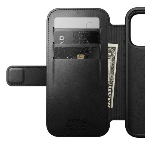 NOMAD Modern Leather Folio - etui do iPhone 18 Pro / 17 Pro kompatybilne z MagSafe, skóra Horween (black)
