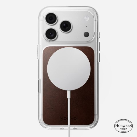 NOMAD Clear Leather Case - etui do iPhone 18 Pro / 17 Pro kompatybilne z MagSafe, skóra Horween (rustic brown)