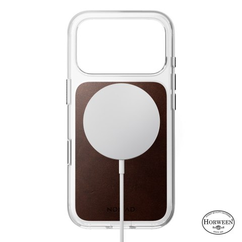 NOMAD Clear Leather Case - etui do iPhone 18 Pro / 17 Pro kompatybilne z MagSafe, skóra Horween (rustic brown)