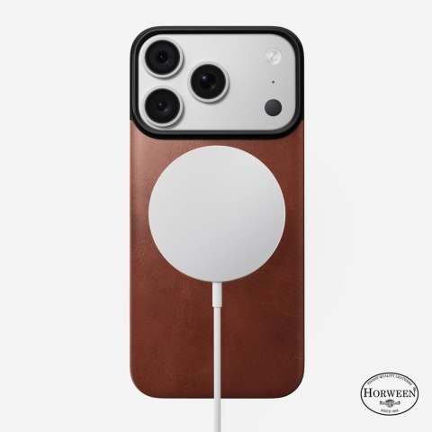 NOMAD Magnetic Leather Back - nakładka magnetyczna na iPhone 18 Pro / 17 Pro kompatybilna z MagSafe, skóra Horween (olde dublin)