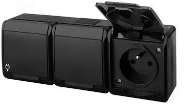 HERMES CZARNY GNIAZDO NT 3X Z/U Z KLAPKĄ IP44 3X2P+Z ZACISKI ŚRUBOWE 16A 250V 0323-09