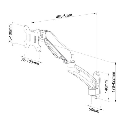 UCHWYT ŚCIENNY GAZOWY DO 1 MONITORA LED/LCD 13-27" L-12GW ART