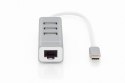 Digitus HUB/Koncentrator 3-portowy USB 2.0 HighSpeed z Typ C oraz Fast Ethernet LAN adapter, aluminium