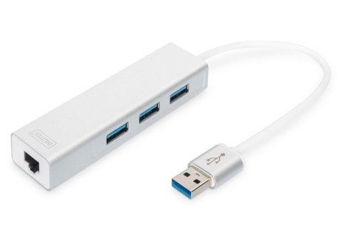 Digitus HUB/Koncentrator 3-portowy USB 3.0 SuperSpeed z Gigabit LAN adapter, aluminium