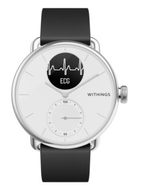 Withings Scanwatch - zegarek z funkcją EKG, pomiarem pulsu i SPO2 oraz mierzeniem aktywności fizycznej i snu (38mm, biały)