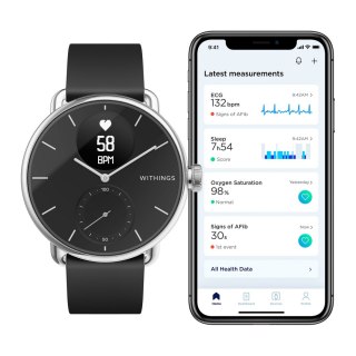 Withings Scanwatch - zegarek z funkcją EKG, pomiarem pulsu i SPO2 oraz mierzeniem aktywności fizycznej i snu (38mm, czarny)