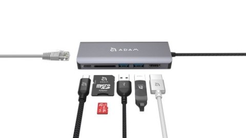 Adam Elements Casa Hub A01 - hub USB-C - 6 portów (grey) (USB-C 3.1, USB-C PD 3.0, USB-A 3.1 x2, HDMI, Gigabit Ethernet, SD)