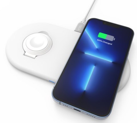 Adam Elements Omnia Q2 - bezprzewodowa stacja ładująca do 2 urządzeń z uchwytem do Apple Watch (biała)