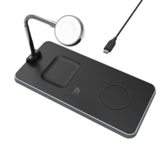 Adam Elements Omnia Q3 - bezprzewodowa stacja ładująca do 3 urządzeń z uchwytem do Apple Watch (czarna)