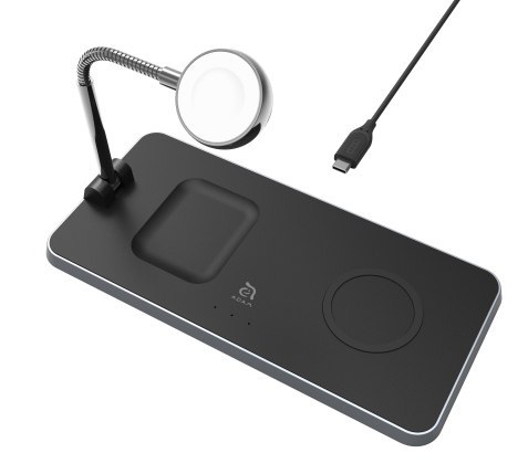 Adam Elements Omnia Q3 - bezprzewodowa stacja ładująca do 3 urządzeń z uchwytem do Apple Watch (czarna)