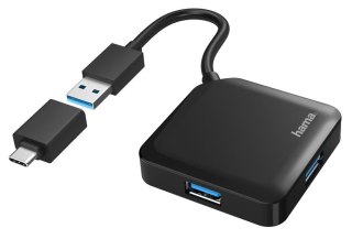 Hub USB 3.0 Hama 4x USB-A + adapter USB-C czarny
