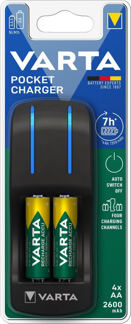 Ładowarka akumulatorków VARTA Pocket Charger + 4xAkumulator AA R2U 2600mAh