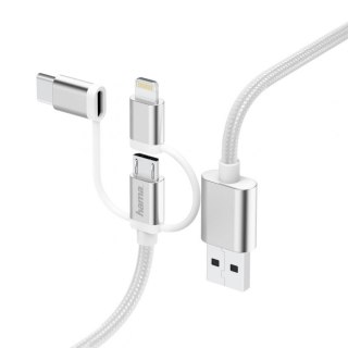 Kabel USB Hama 3w1 Micro USB, Typ-C/Lightning 0,2m, biały