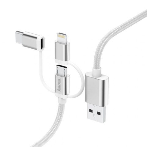 Kabel USB Hama 3w1 Micro USB, Typ-C/Lightning 0,2m, biały