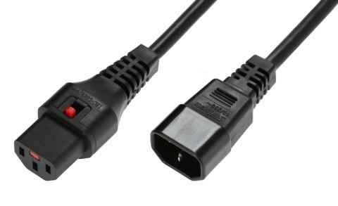 Kabel przedłużający zasilający z blokadą IEC LOCK 3x1mm2 C14/C13 prosty M/Ż 5m czarny