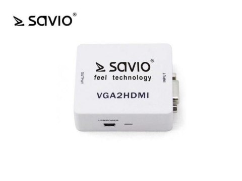 Adapter/Konwerter VGA Savio CL-110 VGA (F)+minijack(F) - HDMI A/F Full HD/1080p 60Hz