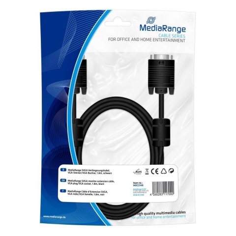 Kabel SVGA MediaRange MRCS148 VGA plug/VGA socket 1,8m, czarny