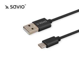 Kabel USB 2.0 Savio CL-129 USB A (M) - USB typ C (M) 2,1A, oplot, 2m , czarny