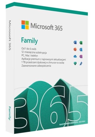 Oprogramowanie Microsoft M365 Family Polish Subscription P8 EuroZone 1 License Medialess 1 Year